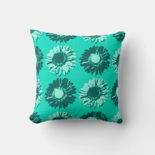 Pop Art Daisies - Turquoise, Aqua and Teal Throw Pillow