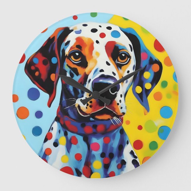 Pop Art Dalmatian Dog Large Clock (Front)