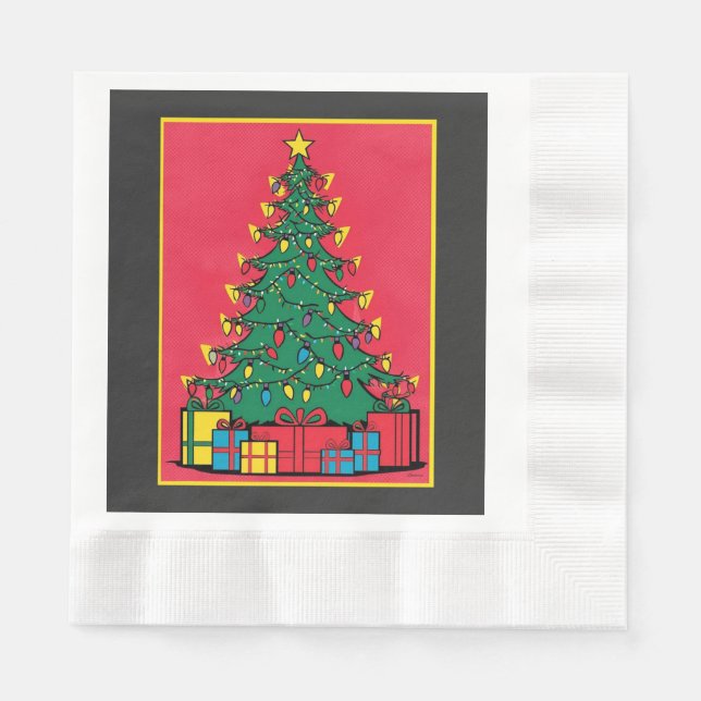 Pop Art Design Of A Christmas Tree With Presents Napkin (Front)