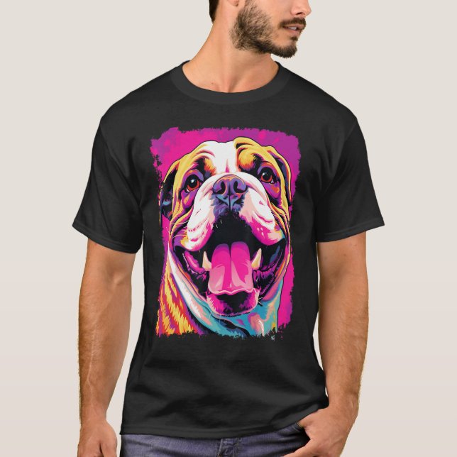 Pop Art Dog English Bulldog Pink T-Shirt (Front)