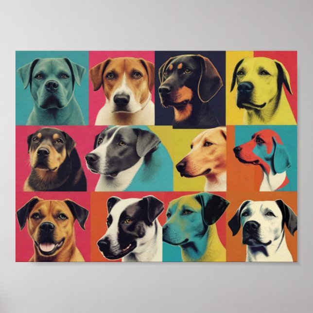 Pop Art Dog Photo -Modern Retro Colour Block Poste Poster (Front)