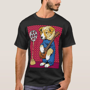 Pop Art Dog Playing Instrument Retro Comic T-Shirt