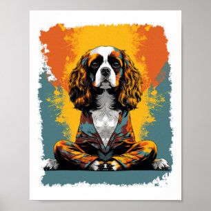 Pop Art Dog Yoga Meditation Cavalier King Charles  Poster