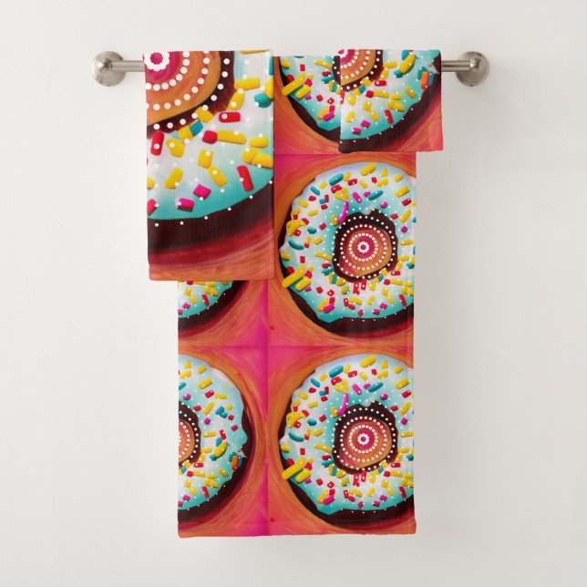 Pop Art Doughnut Bath Towel Set (Insitu)