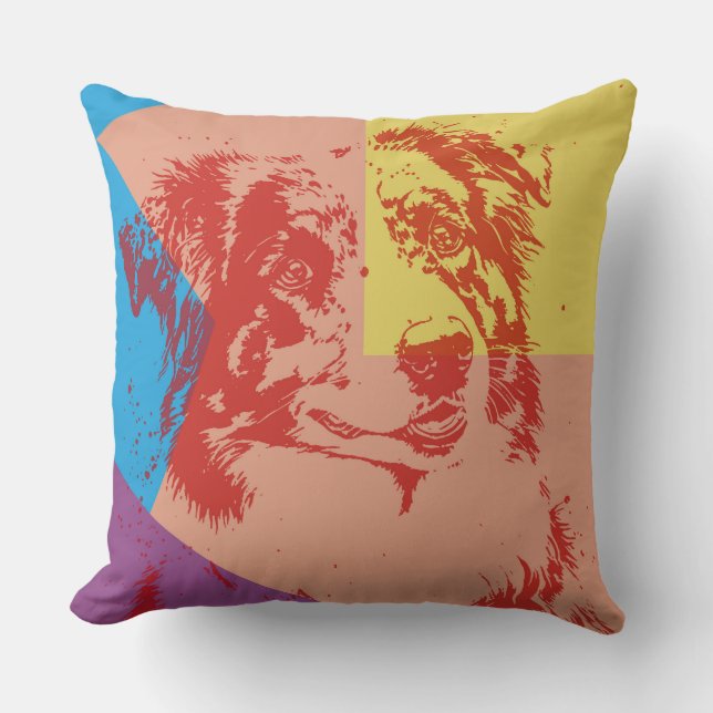 Pop Art Effect Australian Shepherd / Dog Lover Throw Pillow (Front)
