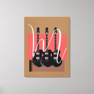 Pop Art Electric Guitar Monogram Initial Canvas Print