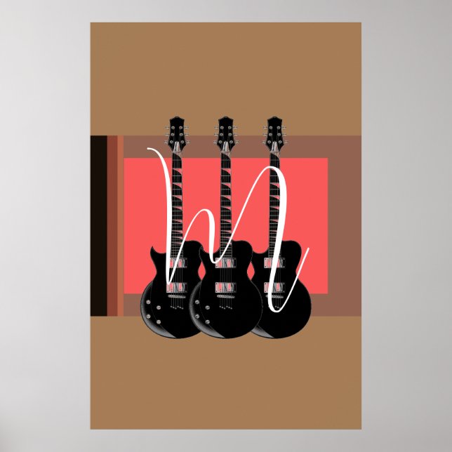 Pop Art Electric Guitar Monogram Initial Poster (Front)