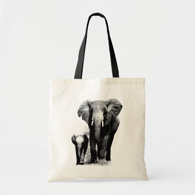 Pop Art Elephant Family Mom Baby Tote Bag (Front)