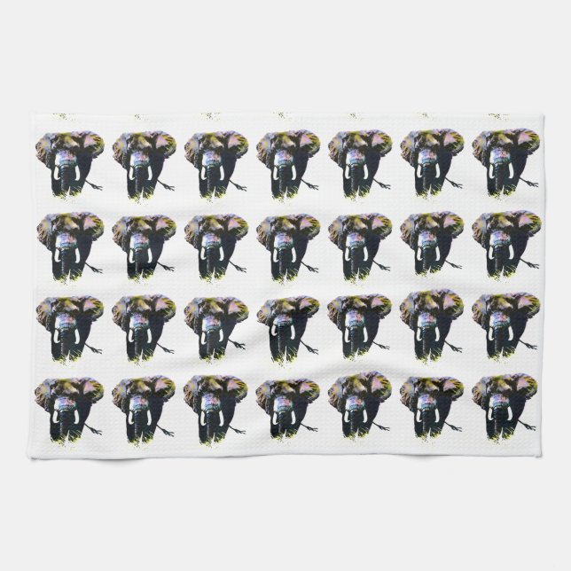 Pop Art Elephant Retro Illustration Kitchen Towel (Horizontal)