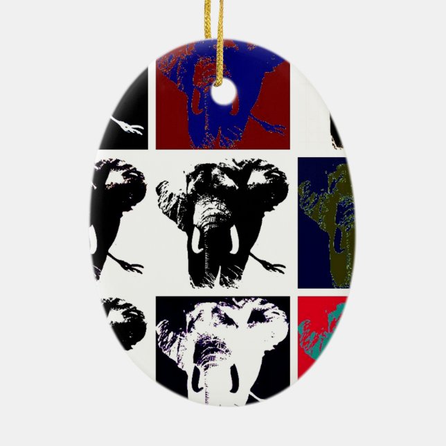 Pop Art Elephants Ceramic Ornament (Back)