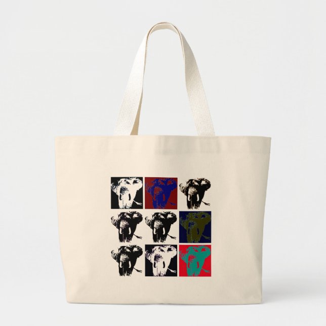 Pop Art Elephants Large Tote Bag (Front)