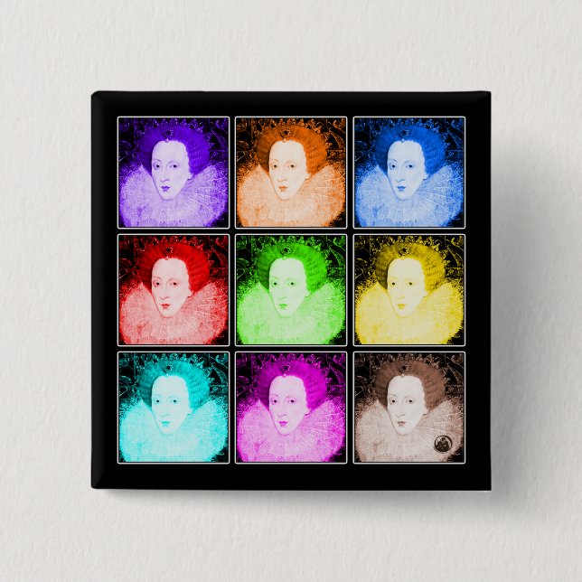 Pop Art Elizabeth I 2 Inch Square Button (Front)