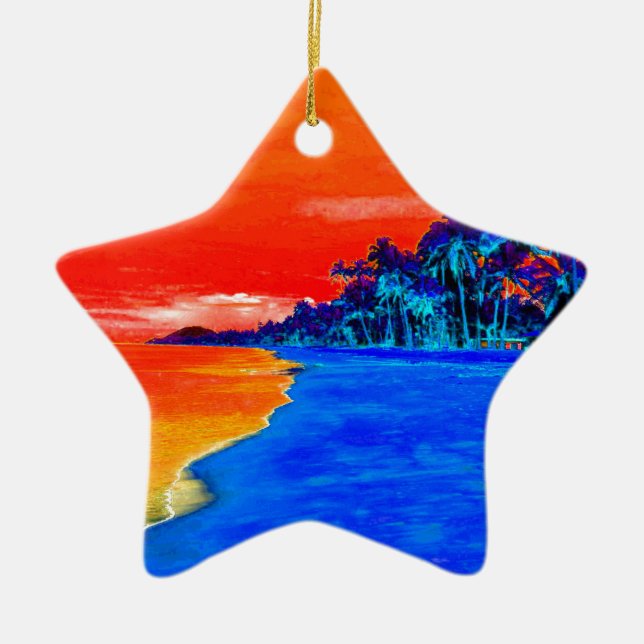 Pop Art Exotic Beach Palm Trees Ceramic Ornament (Front)