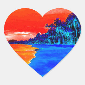 Pop Art Exotic Beach Palm Trees Heart Sticker