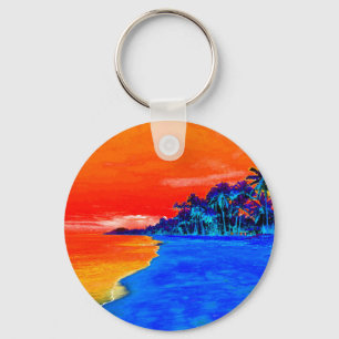 Pop Art Exotic Beach Palm Trees Keychain