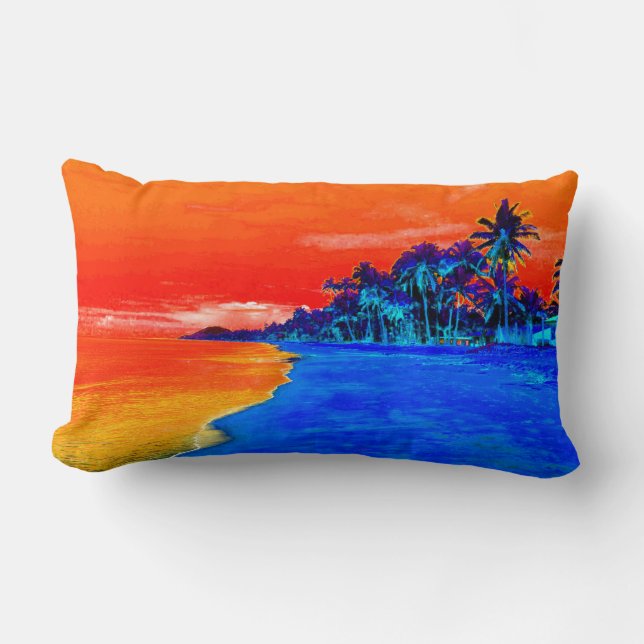 Pop Art Exotic Beach Palm Trees Lumbar Pillow (Front)