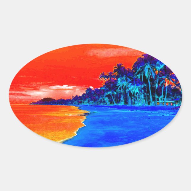 Pop Art Exotic Beach Palm Trees Oval Sticker (Front)