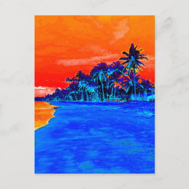 Pop Art Exotic Beach Palm Trees Postcard (Front)