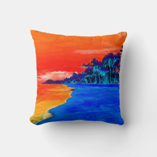 Pop Art Exotic Beach Palm Trees Throw Pillow
