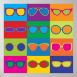 Pop Art Eyeglasses Poster<br><div class="desc">Pop-Art styled illustration of popular eyeglass frame styles in a colourful chequerboard.</div>