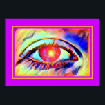 Pop Art Eyes like a Flame Bold Psychedelic Poster<br><div class="desc">This is a cool pop art design featuring a psychedelic eye that is burning with vivid colours and seems like there is a flame in the pupil with an orange frame and a purple background.</div>