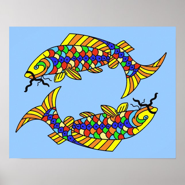Pop Art Fancy Pisces Fish on Light Blue Poster (Front)