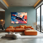 Pop Art Fighter Jet - Soaring Aviation Art Poster<br><div class="desc">This dynamic pop art scene features a powerful fighter jet soaring through a colourful sky, capturing the thrill and might of aviation. Perfect for aviation enthusiasts and those inspired by flight, this artwork makes a bold statement in any room. Customize the tail number, add personalized nose art, or include a...</div>