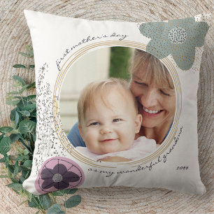 Pop Art Flower Editable Wording Custom Photo Throw Pillow