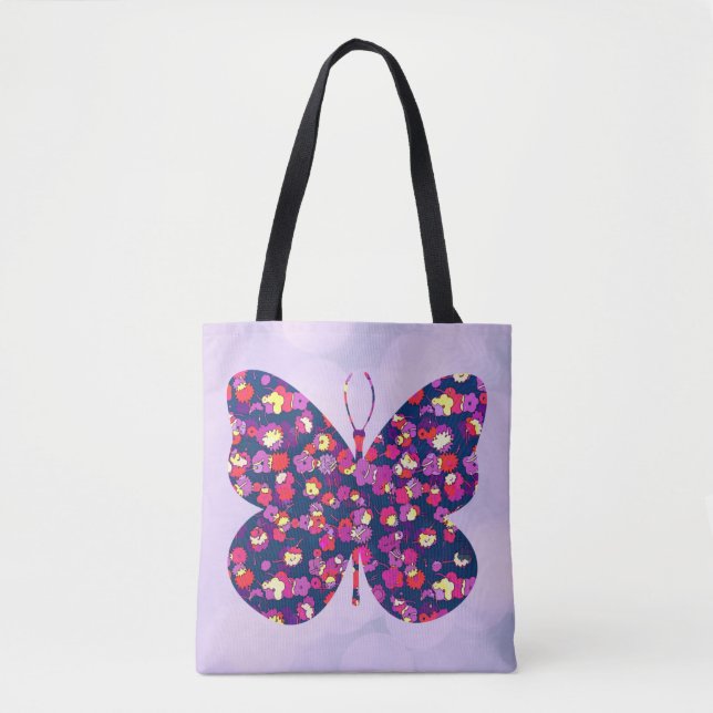 Pop Art Flower Floral Butterfly Art Tote Bag (Front)