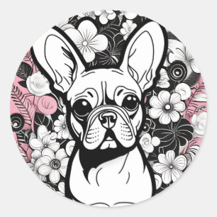 Pop Art Flowers and French Bulldog Classic Round Sticker