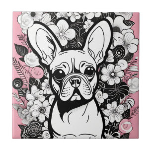 Pop Art Flowers and French Bulldog Tile