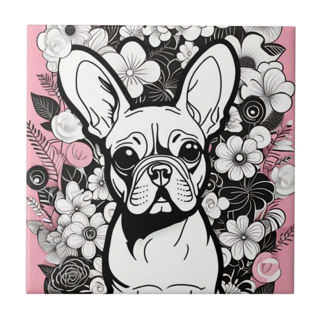 Pop Art Flowers and French Bulldog Tile (Front)