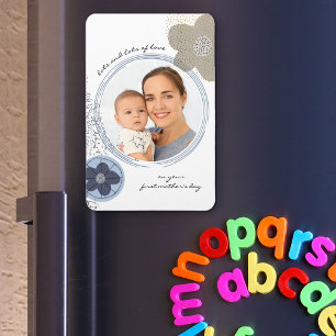 Pop Art Flowers and Splatter Blue Grey Photo Magnet