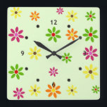 Pop Art Flowers seamless pattern   your ideas Square Wall Clock<br><div class="desc">pop art by EDDA Fröhlich / EDDArt | flower power blooms pattern | for 60s / 70s - Flower Power Lovers - Make Love Not War | You miss other colours or products with this design? Feel free to contact me: contact@eddart.de or have a look here: www.zazzle.de/eddartiful* and here: www.zazzle.com/eddartshop*...</div>