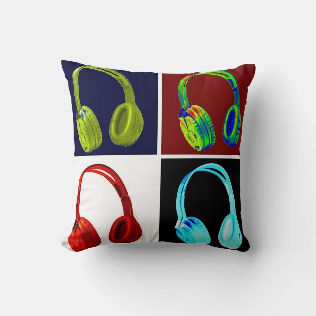 Pop Art Four Colours Head phone Throw Pillow (Front)