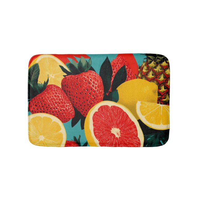 Pop Art Fruit Collage Illustration Bath Mat (Front)