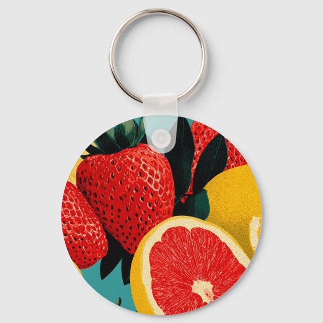Pop Art Fruit Collage Illustration Keychain (Front)