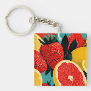 Pop Art Fruit Collage Illustration Keychain