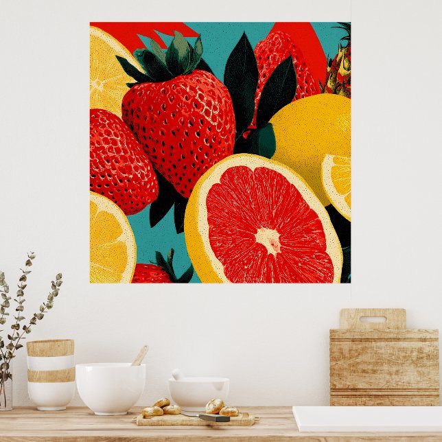 Pop Art Fruit Collage Illustration Poster (Kitchen)
