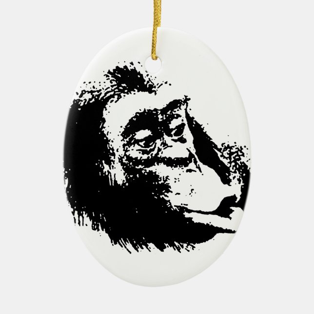 Pop Art Funny Chimpanzee Ceramic Ornament (Front)
