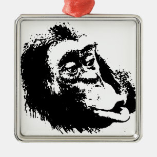 Pop Art Funny Chimpanzee Metal Ornament