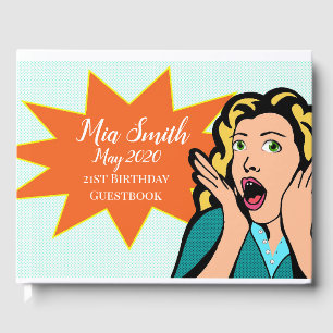 Pop art funny modern 21st birthday guest book