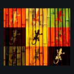 Pop Art Geckos Poster<br><div class="desc">Colourful geckos on bamboo wall</div>