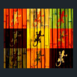 Pop Art Geckos Poster<br><div class="desc">Colourful geckos on bamboo wall</div>