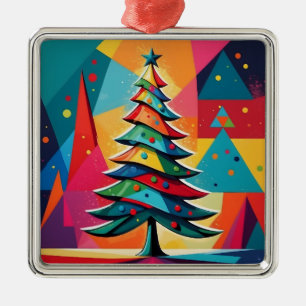 Pop Art Geometric Layered Christmas Tree  Metal Ornament
