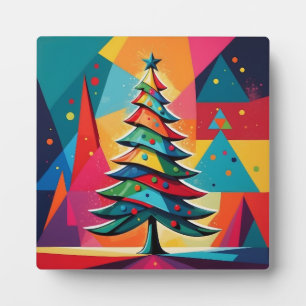 Pop Art Geometric Layered Christmas Tree Plaque