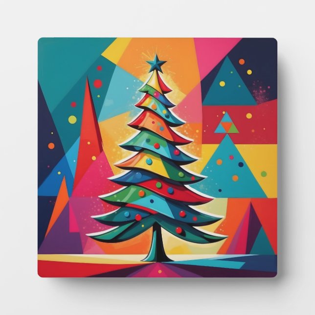 Pop Art Geometric Layered Christmas Tree  Plaque (Front)
