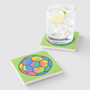 Pop Art Geometric Soccer Ball Art Stone Coaster