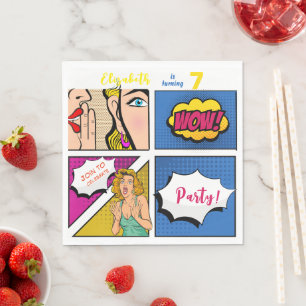 Pop art girl comic birthday napkin