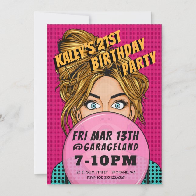Pop Art Girl Event Birthday Party Invite (Front)